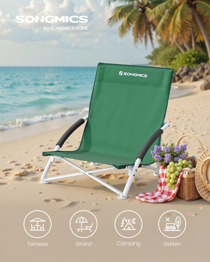 SONGMICS Strandstuhl mit hoher Rückenlehne, tragbarer Klappstuhl, klappbarer Campingstuhl, faltbar,