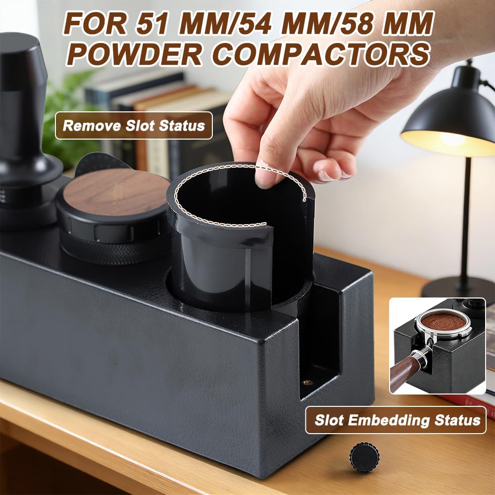 Tamperstation für Barista(51-58mm), Tamping Station aus ABS, Einstellbar Coffee Schwarz Tamper Stati