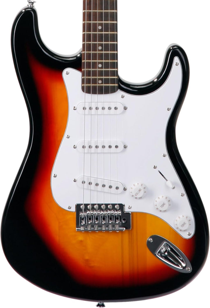 Rocktile Sphere Classic Sunburst E-Gitarre (weisses Schlagbrett, 3x Single Coil Tonabnehmer, 21 Bünd