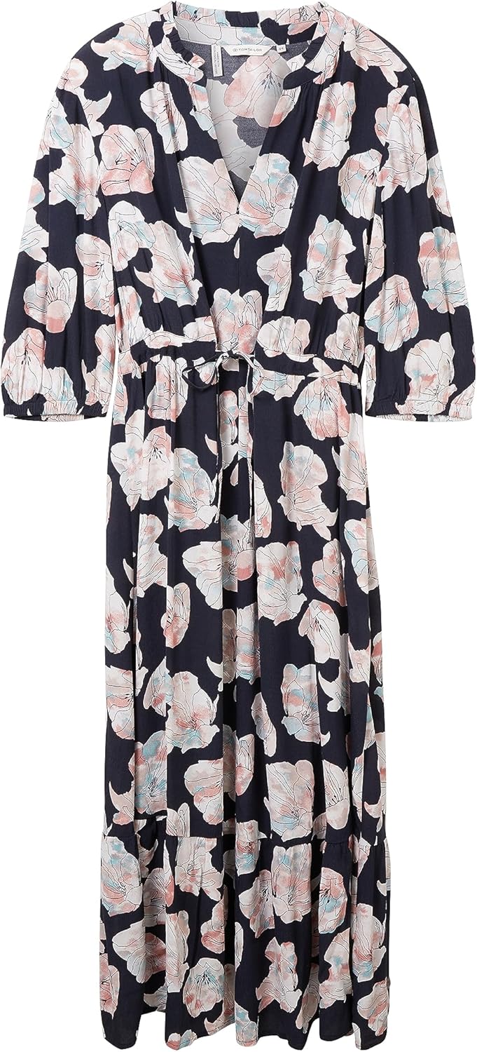 TOM TAILOR Damen Maxikleid mit Muster & Bindedetail 50 32413 - Tie Dye Flower Design, 50 32413 - Tie