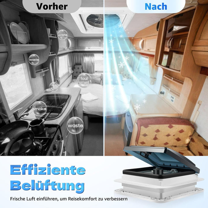 28 * 28cm Dachlüfter mit LED-Leuchten Wohnwagen-Dachlüfter (mit Belüftung Wohnwagen-Luke Fenster)