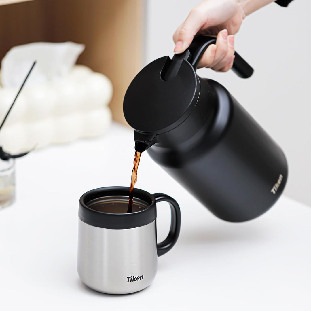 Tiken 1.5L Thermoskanne aus Doppelwandingem Edelstahl Isolierkanne Kaffeekanne mit Quick Tip Verschl