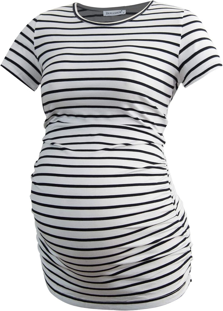 Smallshow Damen Umstandsmode Tops Seitlich Geraffte Schwangerschafts Umstandstop 3er Pack L Marine/W