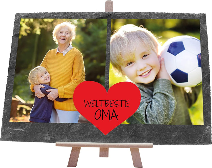 wandmotiv24 Schiefertafel Beste Oma, Mit Ihrem Foto Bedrucken Lassen, 2 Farb-Fotos, Rotes Herz und S