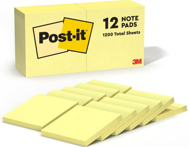 Original Notes, 3 x 3, Canary Yellow, 12 100-Sheet Pads/Pack 12 Pads 7,6 x 7,6 gelb, 12 Pads 7,6 x 7