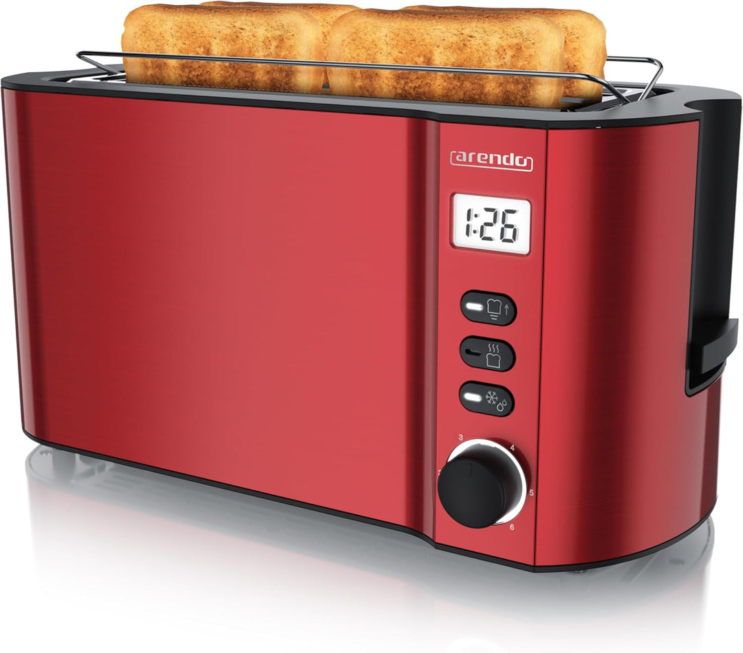 Arendo - Toaster Edelstahl Langschlitz 4 Scheiben - Doppelwandgehäuse - Integrierter Brötchenhalter