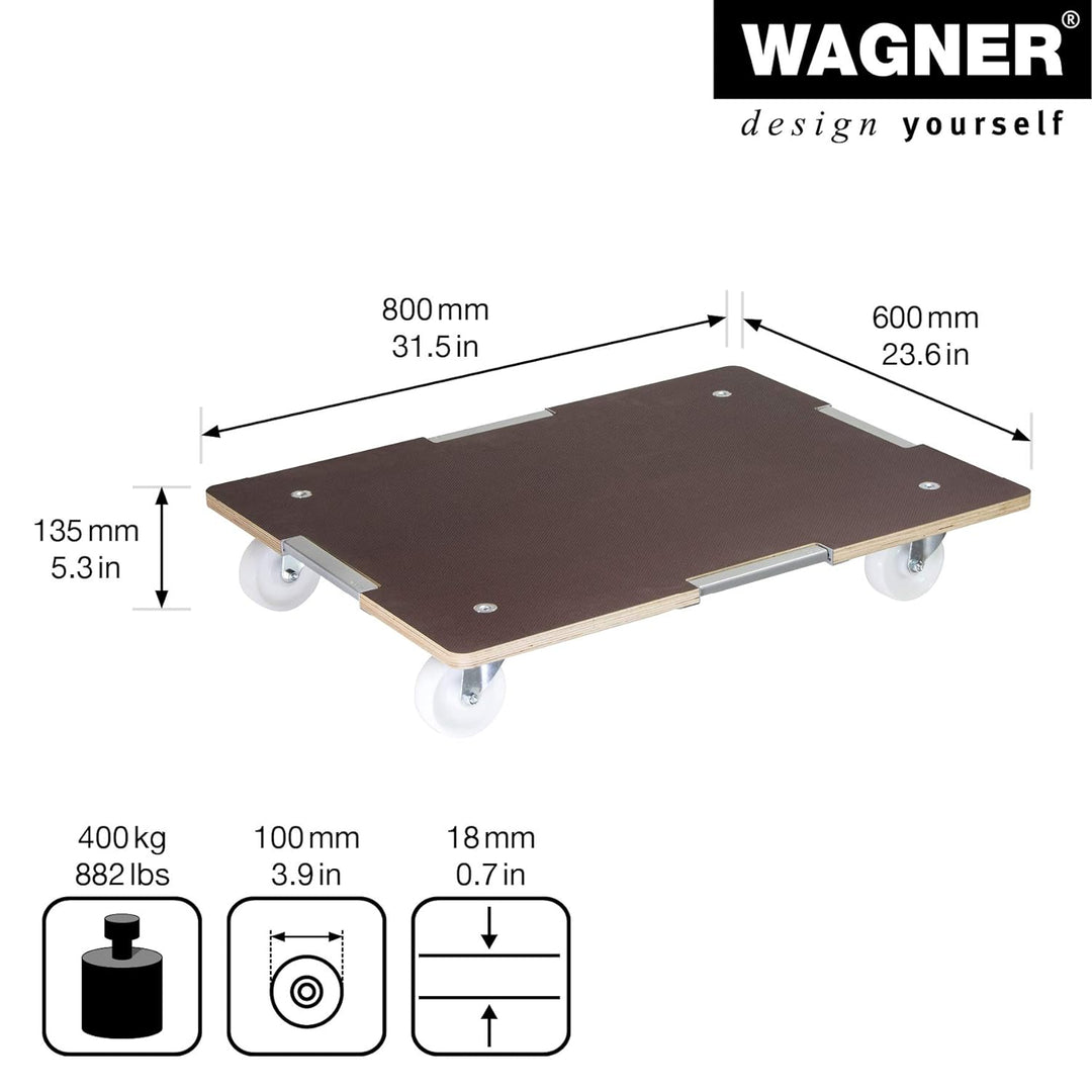 Wagner Transporthilfe MM 1379 I 80 x 60 x 13,5 cm - Tragkraft 400 kg I ideal für schwer beladene Sta