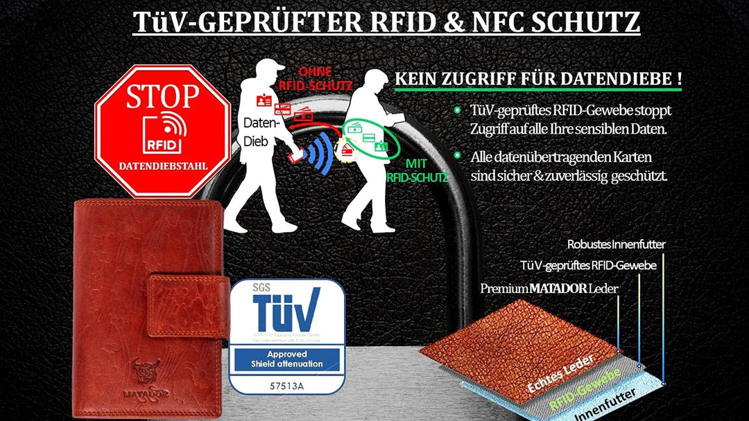 MATADOR Damen Echt Leder Brieftasche Geldbörse Damen TüV Geprüfter RFID Travel Organizer Blumen Vint