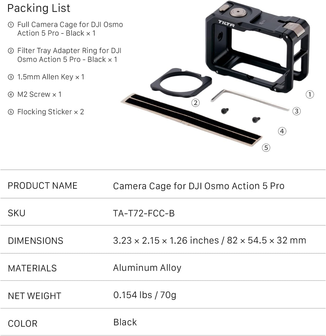 Tilta Full Camera Cage Kompatibel mit Osmo Action 3, Action 4 mit Adapterring für Filtereinsatz und