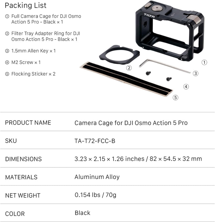 Tilta Full Camera Cage Kompatibel mit Osmo Action 3, Action 4 mit Adapterring für Filtereinsatz und