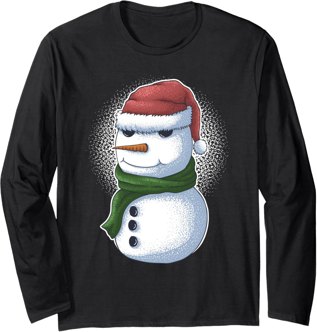 Lustiger Schneemann mit Weihnachtsmütze und Schal Langarmshirt