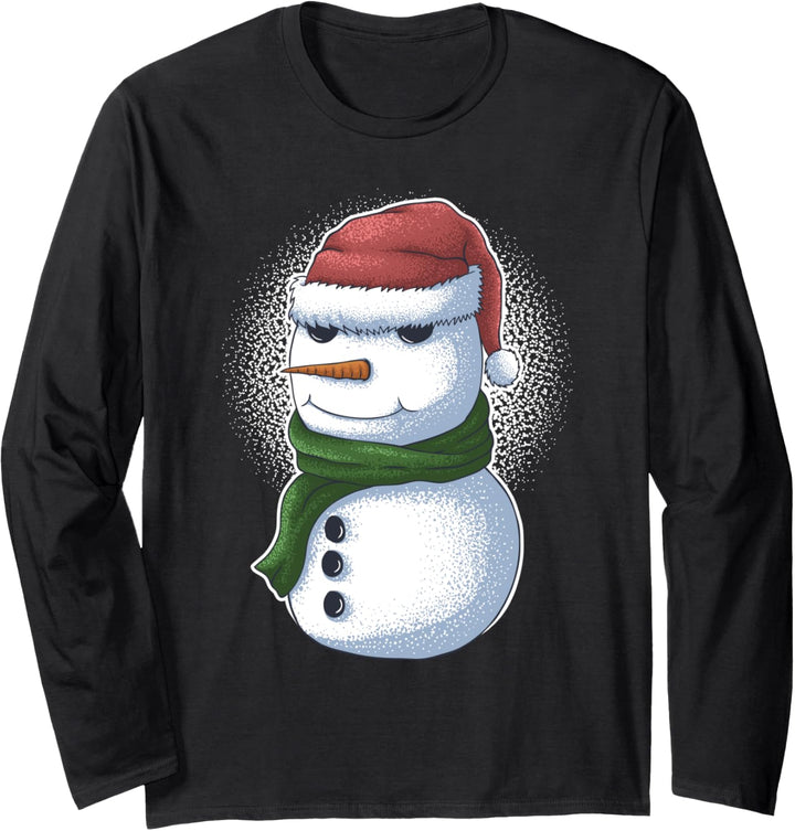 Lustiger Schneemann mit Weihnachtsmütze und Schal Langarmshirt