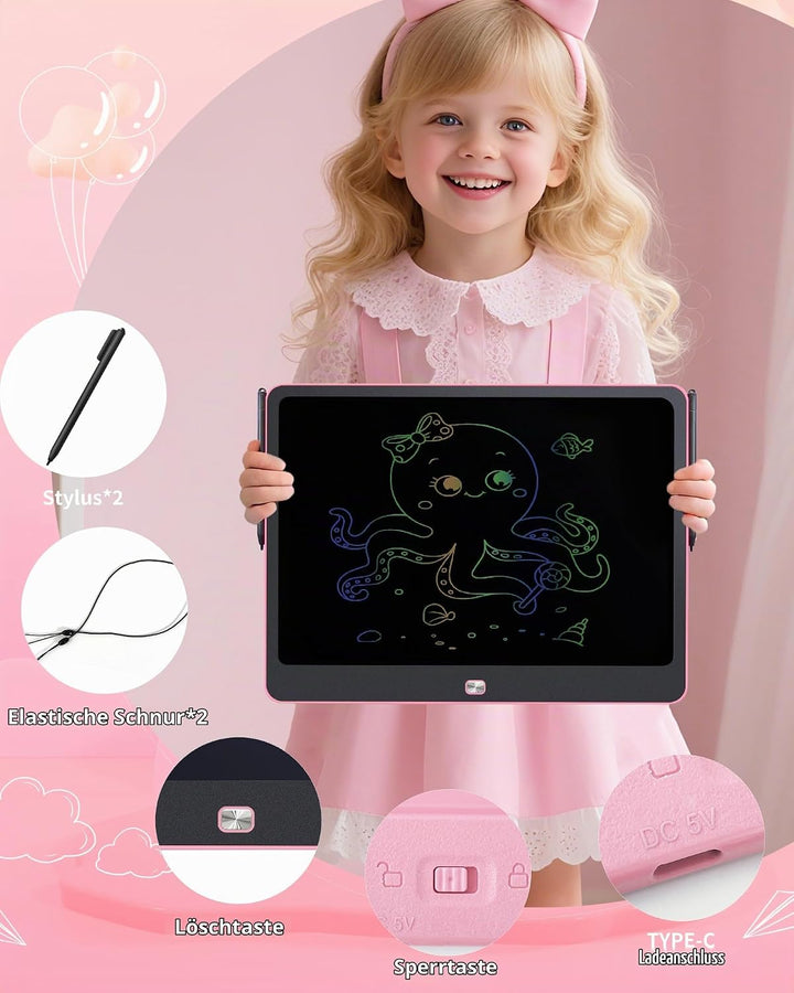 Wiederaufladbares 40,6 cm (16 Zoll) LCD-Schreibtablett, grosses buntes Zeichentablett für Kinder im