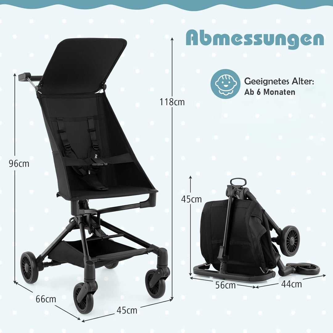 COSTWAY Kinderwagen klappbar für Flugzeug, Reisebuggy kompakt mit verstellbarer & abnehmbarem Verdec