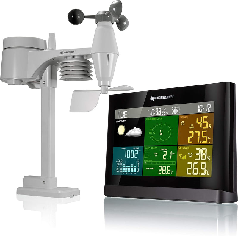 Bresser Wetterstation Funk mit Aussensensor Wetter Center mit 5-in-1 Aussensensor (Temperatur, Luftd