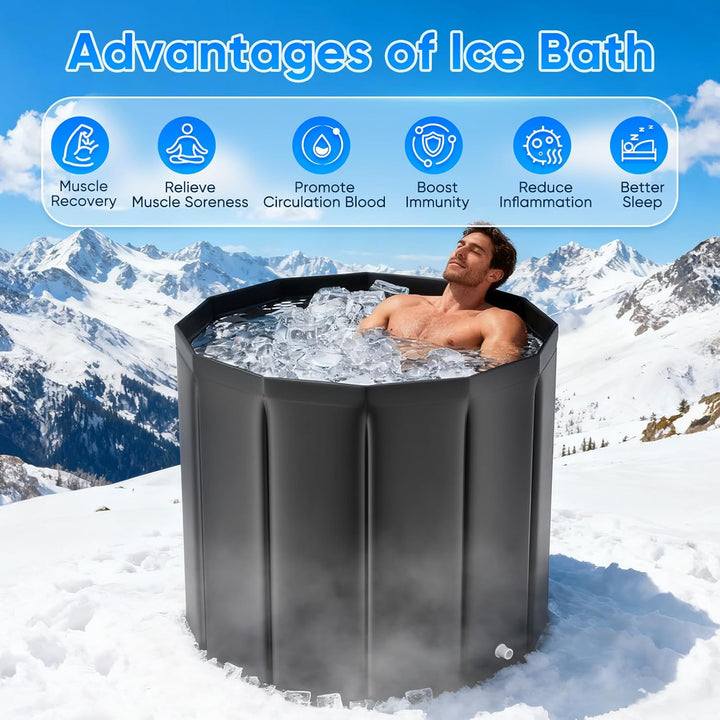 Aufblasbare Faltbare Badewanne für Erwachsene Eisbad, 376L Freistehende Badewanne mit Abdeckung 4 Sc