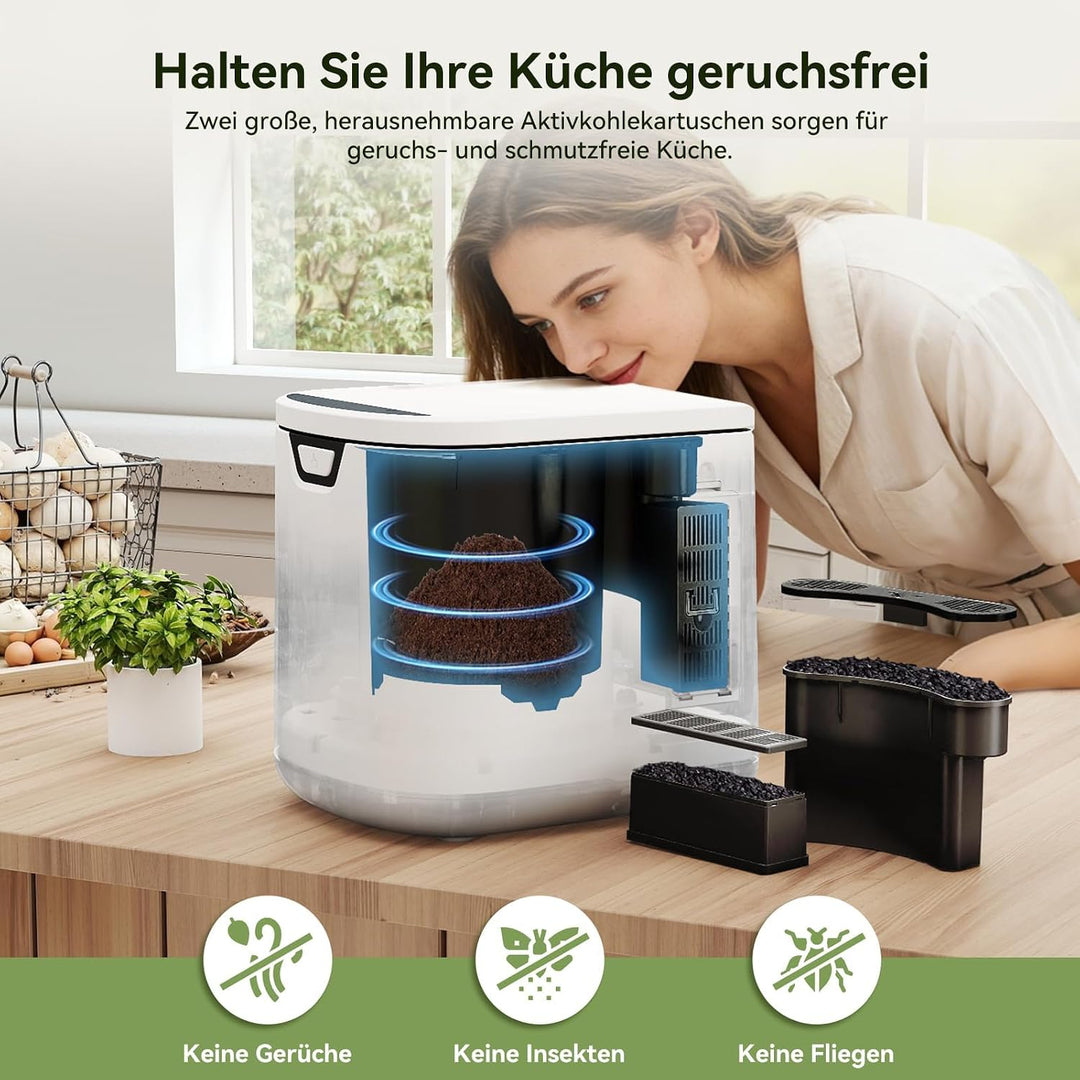 Fullwatt Elektrischer Komposter 4.2L Biomülleimer Küche Elektro-Schnellkomposter mit 2 Kohlenstofffi