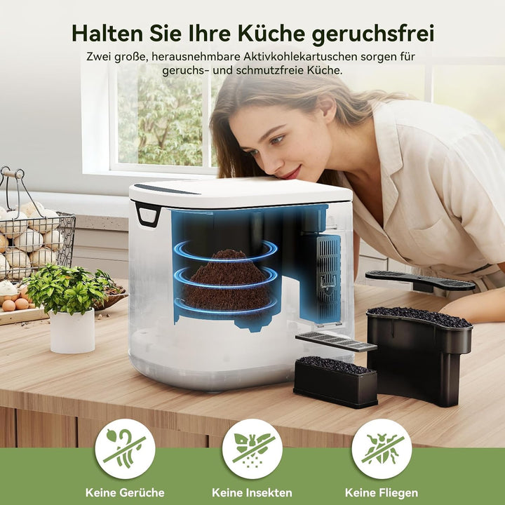 Fullwatt Elektrischer Komposter 4.2L Biomülleimer Küche Elektro-Schnellkomposter mit 2 Kohlenstofffi