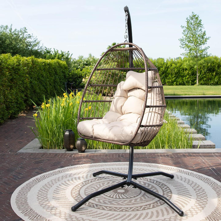VITA5 Hängesessel mit Gestell - Bequemer Hängekorb Sessel - Rattan Hängesessel Outdoor und Indoor -