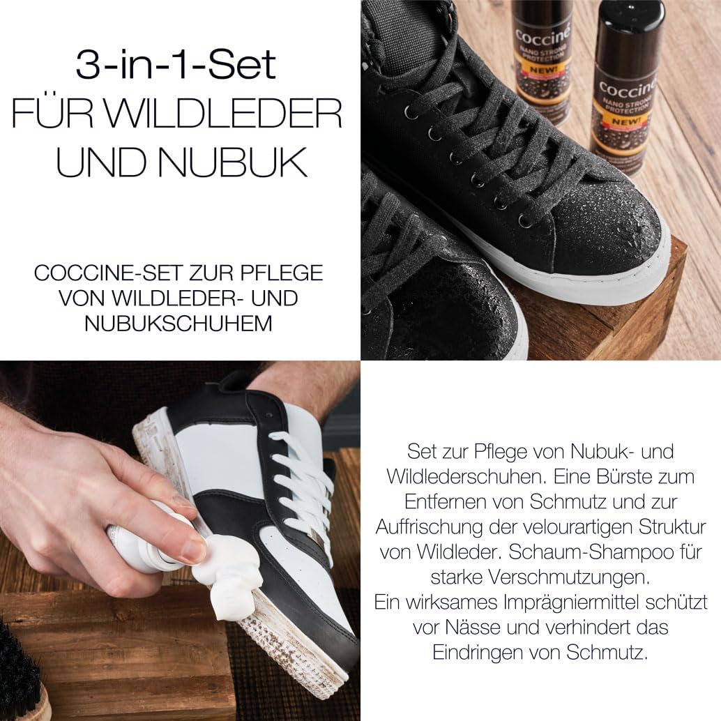 Coccine - 3-in-1 Set Imprägnierspray Schuhe + Pflege für Wildleder und Nubuk, Impregnierungsspray Su