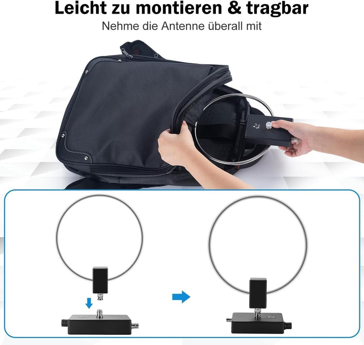 AURSINC Aktive Kurzwellen-Ringantenne GA450 mit BNC-Kabel, SW 2,3–30 MHz, MW 522–1710 kHz – Tragbare