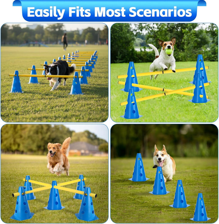 Agility Set Hunde Hürden Steckhürdenset,8 Kegel (24cm)+4 Stangen (81cm) ,Einstellbare Trainingshürde