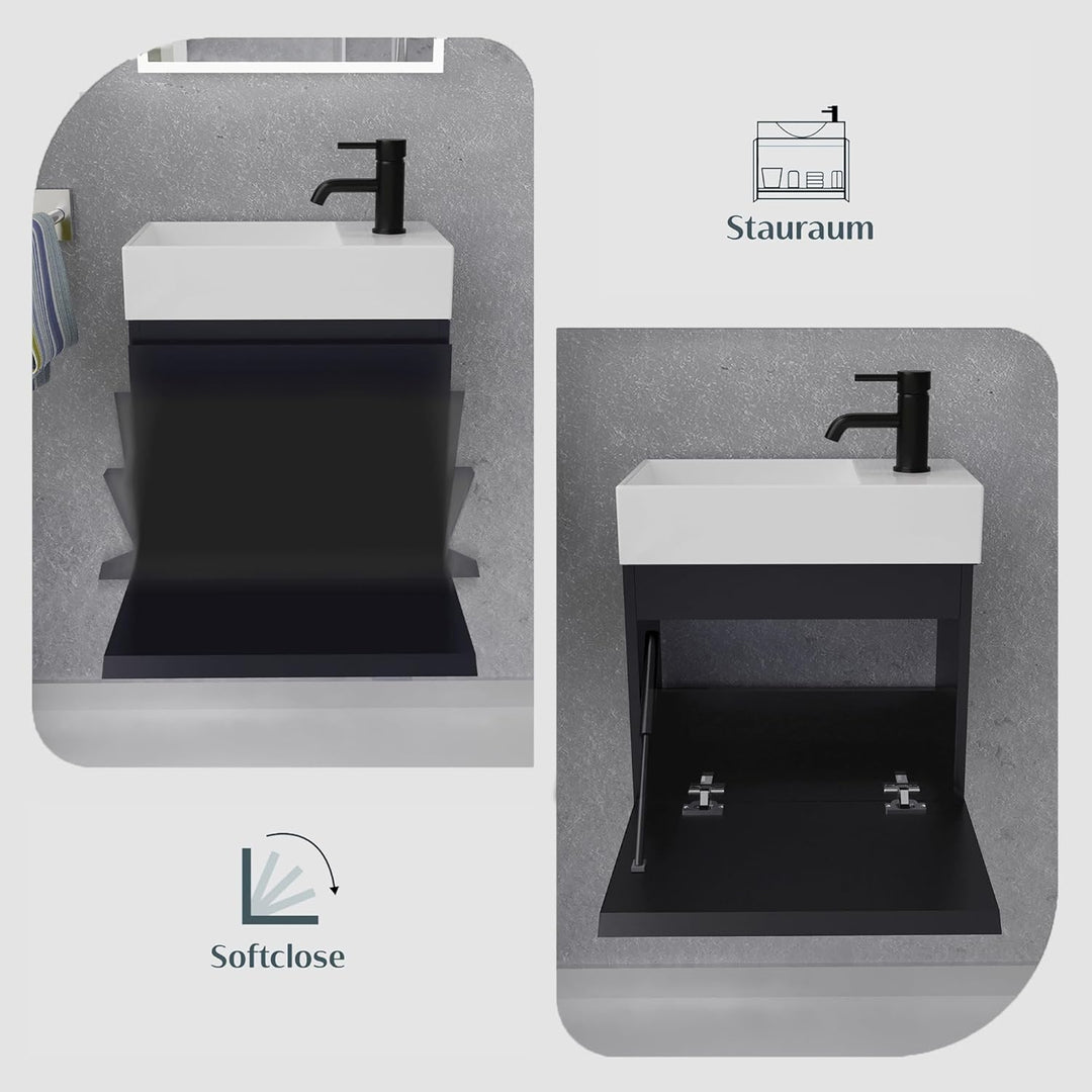 Alpenberger Gäste WC Waschbecken mit Unterschrank 45 cm Breit | Waschtisch Set Klein | Aufsatzwaschb