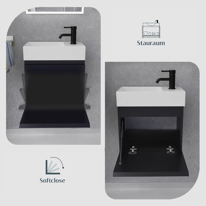 Alpenberger Gäste WC Waschbecken mit Unterschrank 45 cm Breit | Waschtisch Set Klein | Aufsatzwaschb