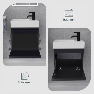 Alpenberger Gäste WC Waschbecken mit Unterschrank 45 cm Breit | Waschtisch Set Klein | Aufsatzwaschb