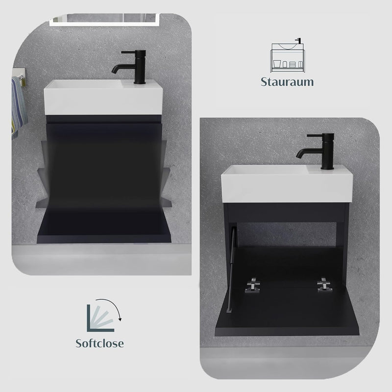 Alpenberger Gäste WC Waschbecken mit Unterschrank 45 cm Breit | Waschtisch Set Klein | Aufsatzwaschb