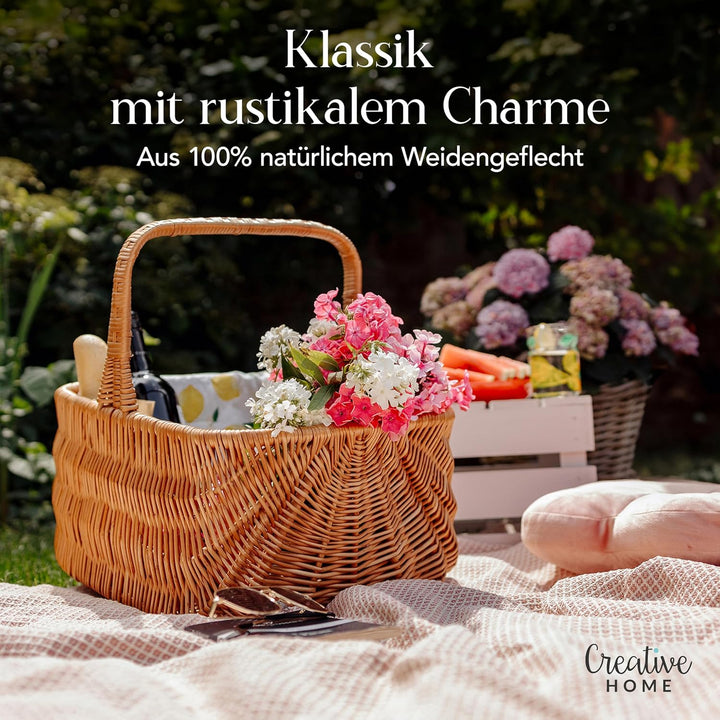 Creative Home Holländischer Einkaufskorb Weidenkorb mit Henkel Picknickkorb | 42 x 32 x 40 cm (+/- 1