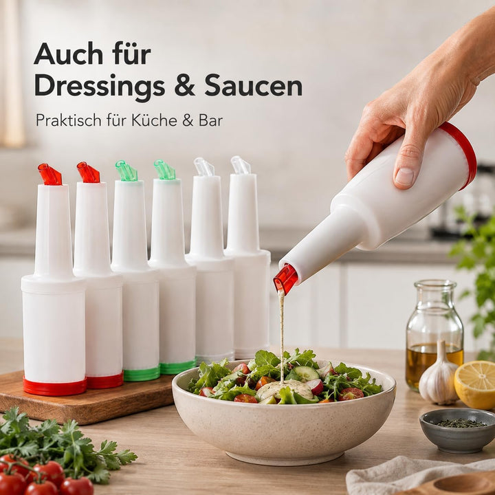 Besonzon, Saftflaschen, mit Ausgiesser und Deckel , bunt, 6 Stück, einfach mischen, giessen und lage