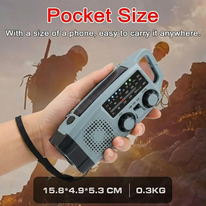 Notfall Radio Kurbelradio mit Handkurbel, Solar Radio mit 2000mAh Powerbank, AM/FM Radio mit LED Tas