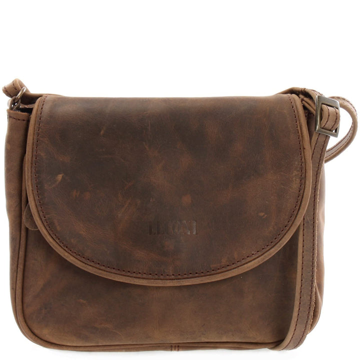 LECONI kleine Umhängetasche Damentasche Schultertasche Festivaltasche Leder 22x18x6cm LE3047 Schlamm