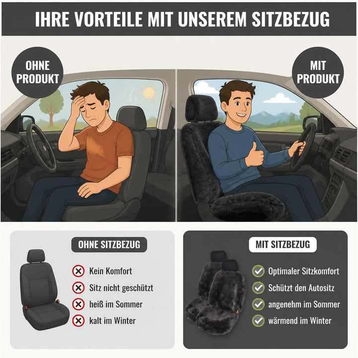 Leibersperger Felle Autositzbezug/Autofell Premium aus hochwertigem Lammfell – 2 Stück – Universelle