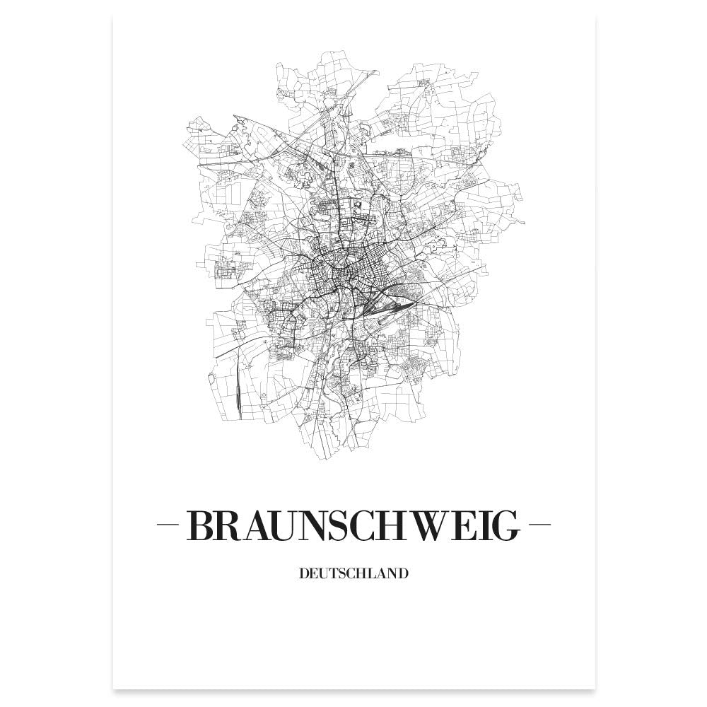JUNIWORDS Stadtposter, Braunschweig, Wähle eine Grösse, 40 x 60 cm, Poster, Schrift A, Weiss 40 x 60