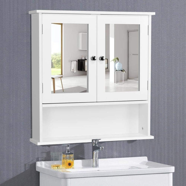 Yaheetech Spiegelschrank, Badschrank, Hängeschrank mit Spiegeltür, Badezimmerspiegel mit Ablagen, 56