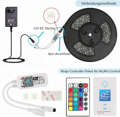 MIWATT 10M wasserdichter, 24 Tasten WiFi Controller Lichtstreifen, mobile Fernbedienung, Music Mode