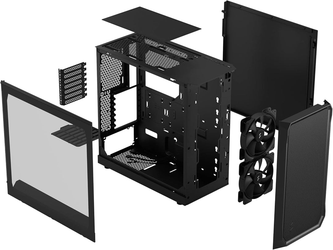 Fractal Design Focus 2 Black - Tempered Glass Clear Tint – Mesh Front – Two 140 mm Aspect Fans Inclu
