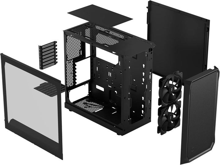 Fractal Design Focus 2 Black - Tempered Glass Clear Tint – Mesh Front – Two 140 mm Aspect Fans Inclu