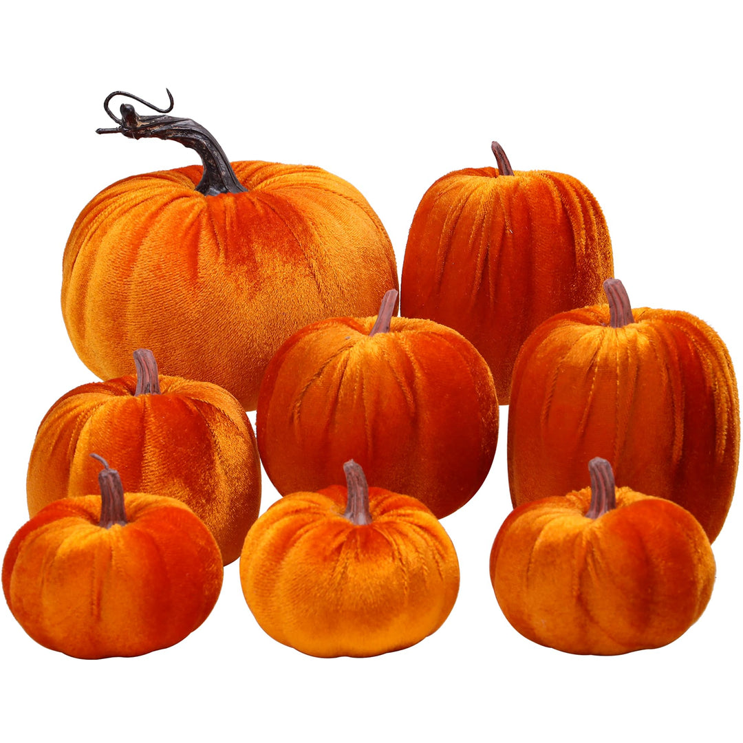 8 Stück Kürbisse Künstlich Gefälscht Orange Samt Tuch Herbst Ernte Halloween Zuhause Party Dekoratio