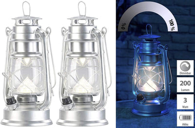 Lunartec Campinglaterne: 2er-Set ultra helle LED-Sturmlampen, Akku, 200 lm, 3 Watt (Sturmlaterne Akk