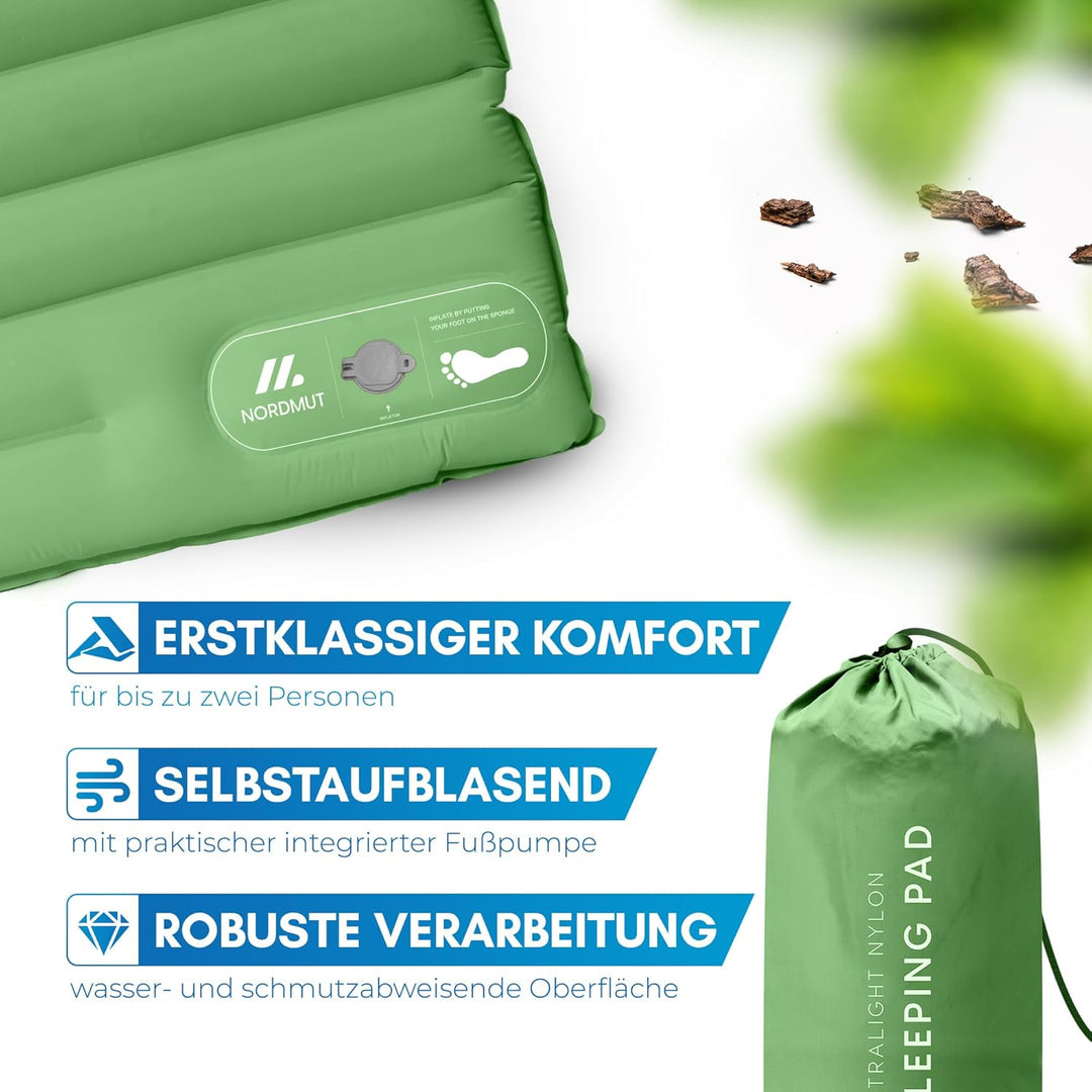 NORDMUT® Isomatte Selbstaufblasend 2 Personen - Outdoor Matratze 10cm Ultra komfortabel - Luftmatrat