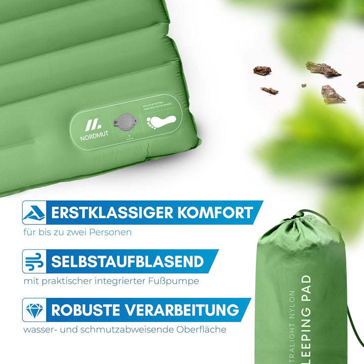 NORDMUT® Isomatte Selbstaufblasend 2 Personen - Outdoor Matratze 10cm Ultra komfortabel - Luftmatrat