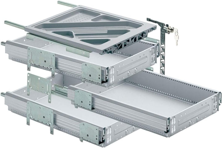 Hettich 41065 Systema TOP 2000 Container-Set SIL Sys, Vollauszug, ET 730, alu, Aluminium, Aluminium