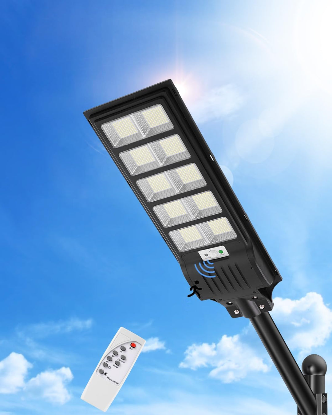 500W Solar Strassenlaterne, 6500K LED Strahler mit Bewegungsmelder Sensor, 4 Stück Solarlampen Stras
