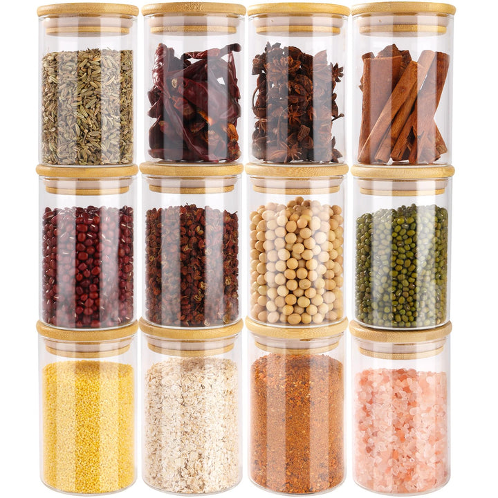12stk. Gewürzgläser Rund, 250ml Gewürzdosen Gross, Vorratsgläser mit Deckel & Etiketten, Gewürzbehäl