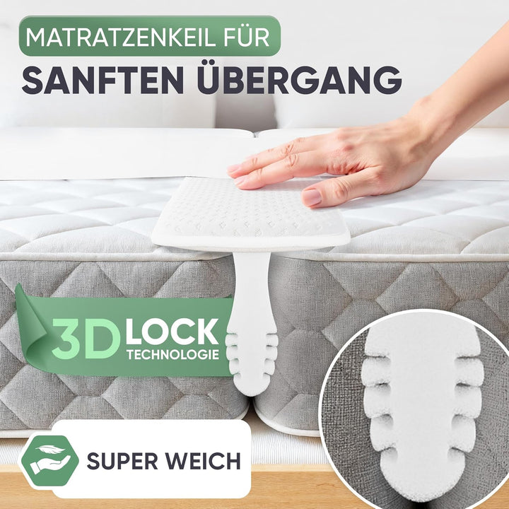 Blumtal Set Liebesbrücke für Matratzen + Matratzenkeil bis 240 cm Gesamtbreite - wasserdichter Matra