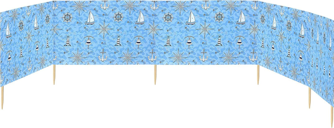 Ladeheid Windschutz Strand Sichtschutz mit Holzstab praktisches Strand Zubehör LAEX001 5 m Marine-64