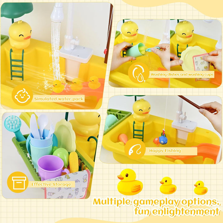 Ulikey Spielspüle Kinder, Küchenspüle Spielzeug Set mit Wasserkreislauf, 2-in-1 Elektrischem Wasserh